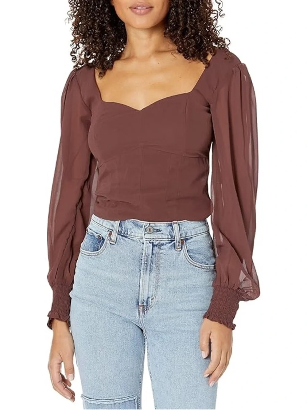 Abercrombie & Fitch Brown Sweetheart Neckline Top Puff Long Sleeve Large NWT New